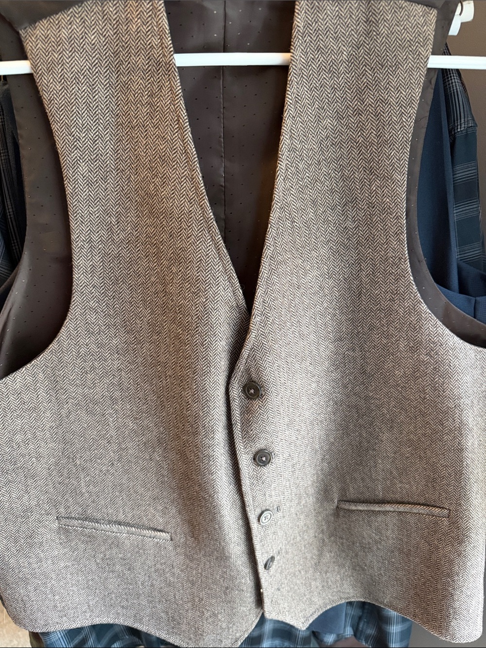 XL Madison Brand Men's Herringbone Brown Wool Vest